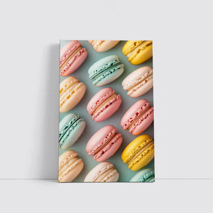Pastel Macarons Arranged On Blue Background