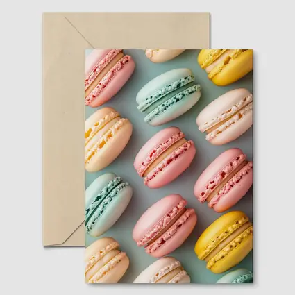 Pastel Macarons Arranged On Blue Background