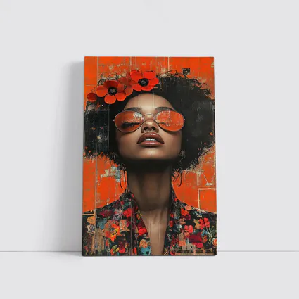 Fashion Woman Floral Afro Orange Collage Art