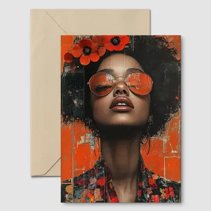 Fashion Woman Floral Afro Orange Collage Art
