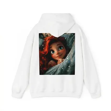 Red Haired Cartoon Girl Glittery Blue Fabric
