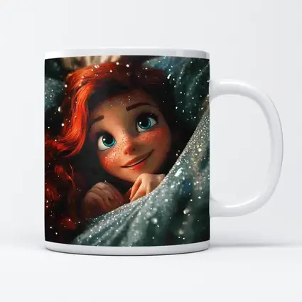 Red Haired Cartoon Girl Glittery Blue Fabric