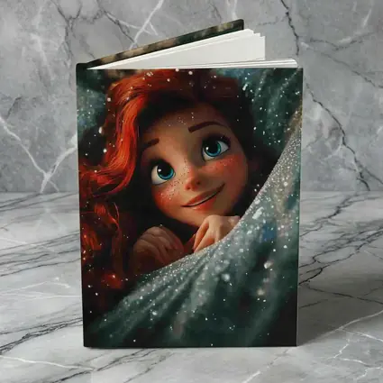 Red Haired Cartoon Girl Glittery Blue Fabric