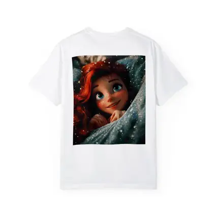 Red Haired Cartoon Girl Glittery Blue Fabric