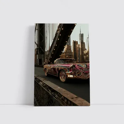 Jeweled Classic Car On City Bridge