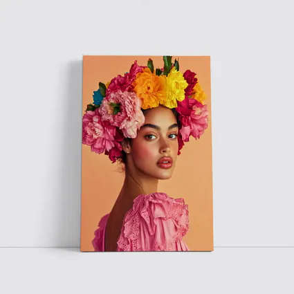 Woman Floral Crown Portrait Peach Background