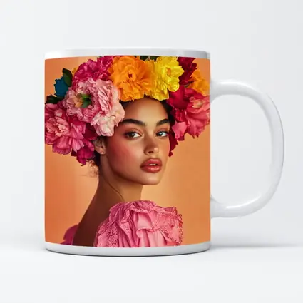 Woman Floral Crown Portrait Peach Background