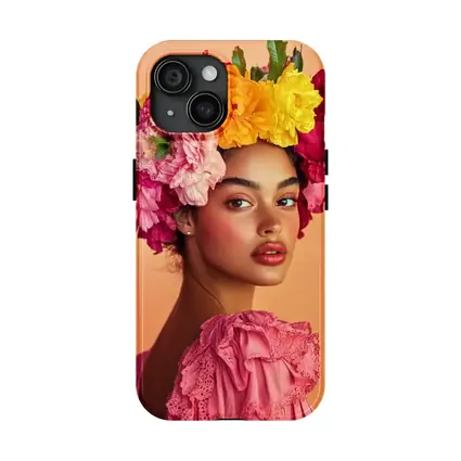 Woman Floral Crown Portrait Peach Background