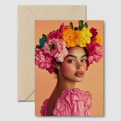 Woman Floral Crown Portrait Peach Background