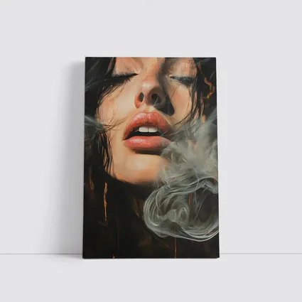 Woman Exhaling Smoke Dark Oil Painting