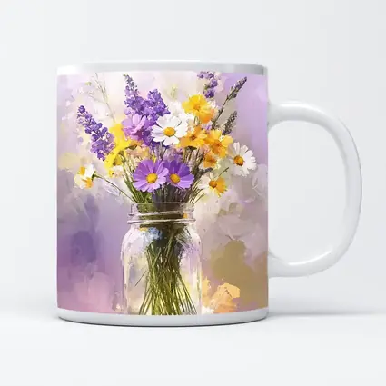 Wildflowers Daisies Lavender Mason Jar Oil Painting