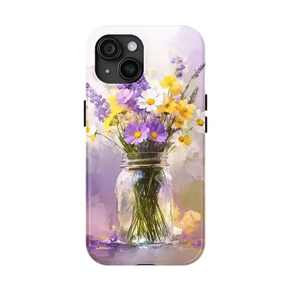 Wildflowers Daisies Lavender Mason Jar Oil Painting