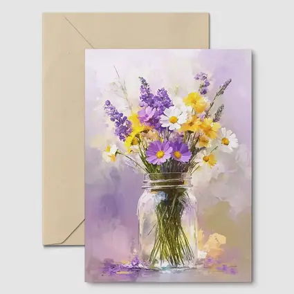 Wildflowers Daisies Lavender Mason Jar Oil Painting