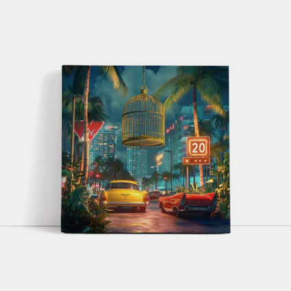 Retro Classic Cars Miami Neon Night Scene