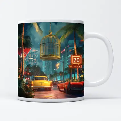 Retro Classic Cars Miami Neon Night Scene