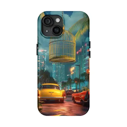 Retro Classic Cars Miami Neon Night Scene