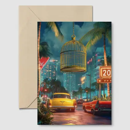 Retro Classic Cars Miami Neon Night Scene