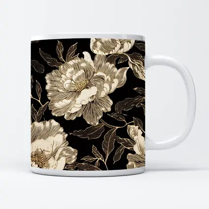 Black Gold Peony Floral Pattern Art