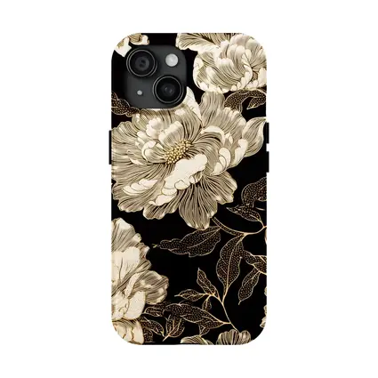 Black Gold Peony Floral Pattern Art