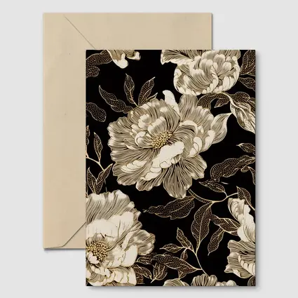 Black Gold Peony Floral Pattern Art