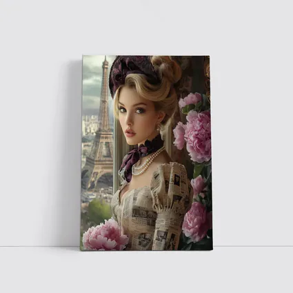 Victorian Woman Peonies Eiffel Tower Paris