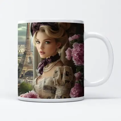 Victorian Woman Peonies Eiffel Tower Paris