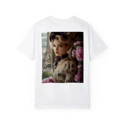 Victorian Woman Peonies Eiffel Tower Paris