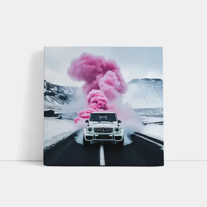 Mercedes G Wagen Pink Smoke Winter Road