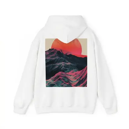 Red Sun Rising Over Abstract Mountain Landscape