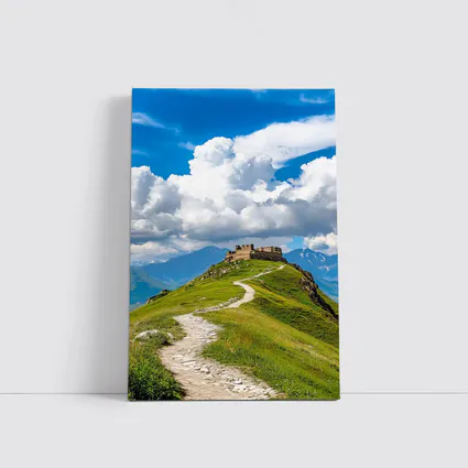 Ancient Castle Atop Green Mountain Path