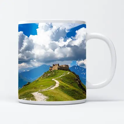 Ancient Castle Atop Green Mountain Path