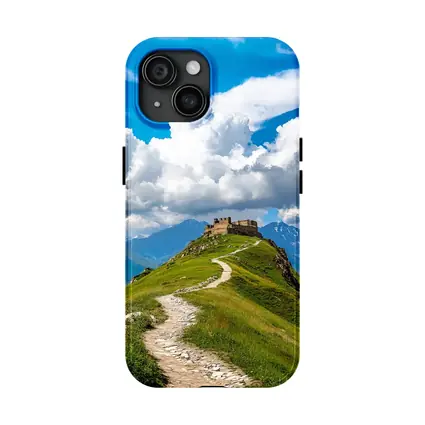 Ancient Castle Atop Green Mountain Path
