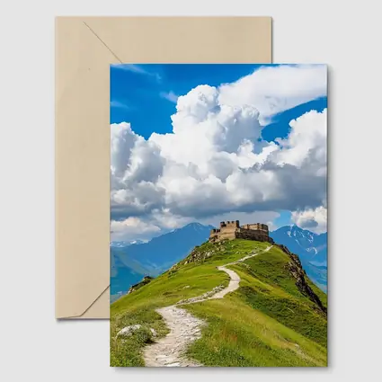 Ancient Castle Atop Green Mountain Path