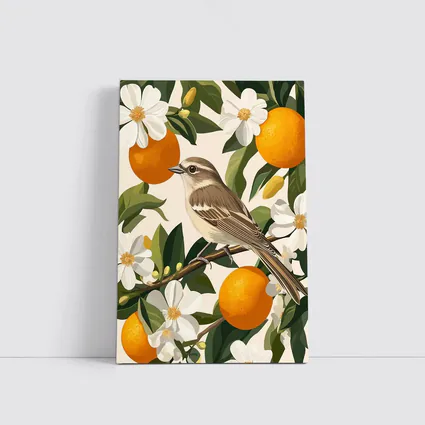 Sparrow Bird Perched On Orange Blossom Branch