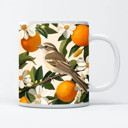 Sparrow Bird Perched On Orange Blossom Branch