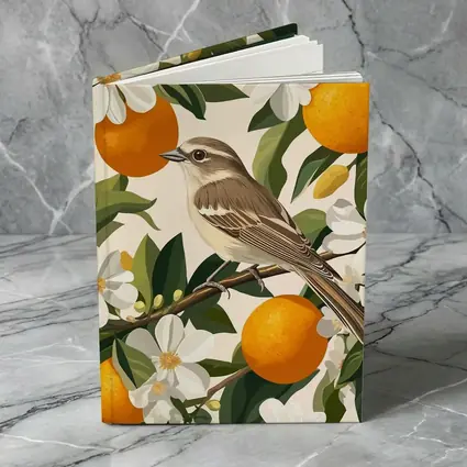 Sparrow Bird Perched On Orange Blossom Branch