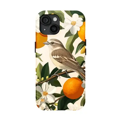 Sparrow Bird Perched On Orange Blossom Branch