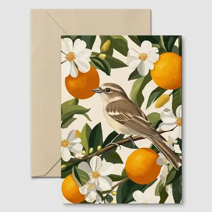 Sparrow Bird Perched On Orange Blossom Branch