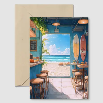 Anime Beach Cafe Interior Ocean View