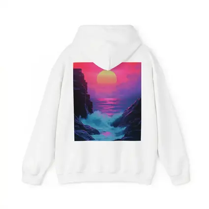 Retro Synthwave Sunset Ocean Rocky Coast