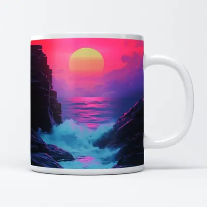 Retro Synthwave Sunset Ocean Rocky Coast