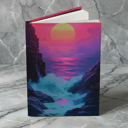 Retro Synthwave Sunset Ocean Rocky Coast