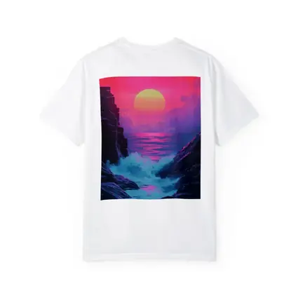 Retro Synthwave Sunset Ocean Rocky Coast