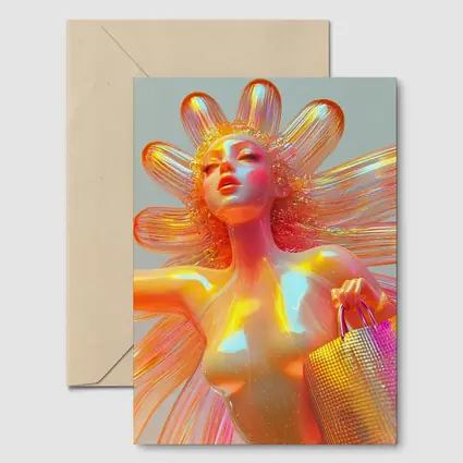 Iridescent Fantasy Woman Flower Holographic Art