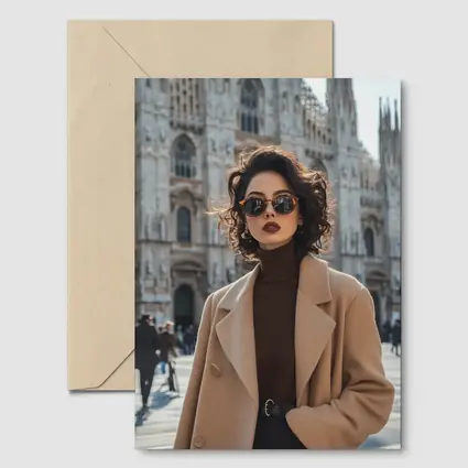 Stylish Woman Milan Cathedral Square Fashion