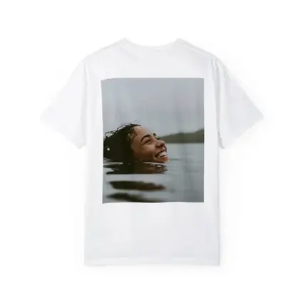 Smiling Woman Swimming In Misty Lake