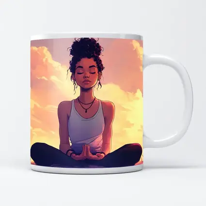 Meditating Woman Lotus Pose Sunset Sky
