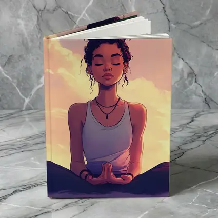 Meditating Woman Lotus Pose Sunset Sky