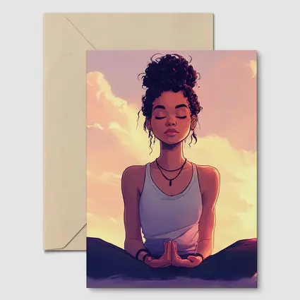 Meditating Woman Lotus Pose Sunset Sky
