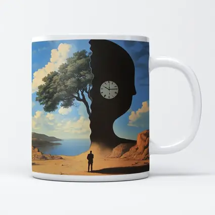 Surreal Human Silhouette Clock Tree Desert
